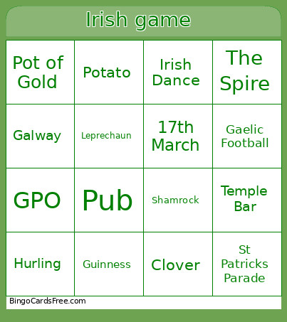 Irish Bingo Card