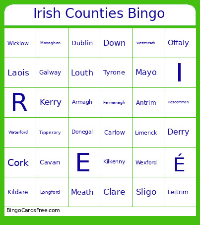 Irish Counties Bingo Card