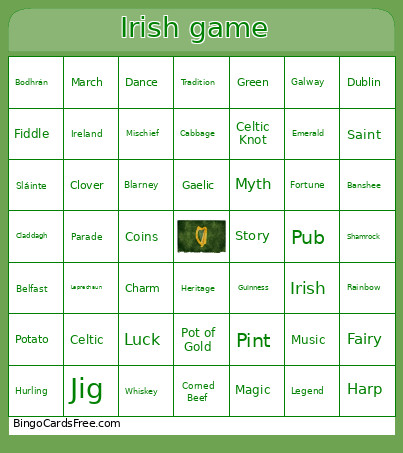 Irish Game Bingo Card