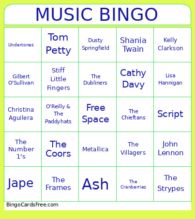 Irish Music Bingo Card