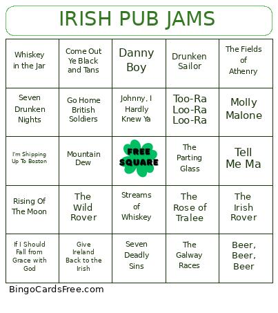 IRISH PUB JAMS Bingo Card