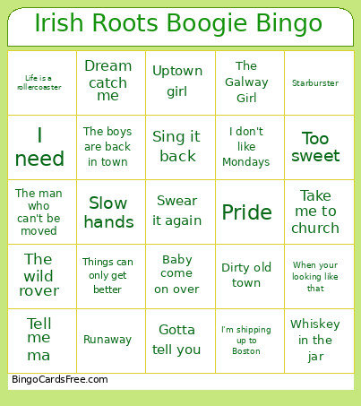 Irish Roots Boogie Bingo Card