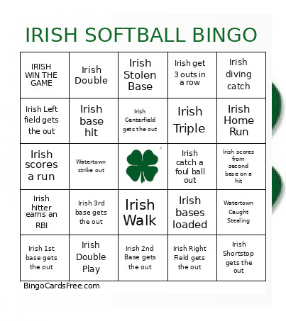 IRISH SOFTBALL Bingo Card