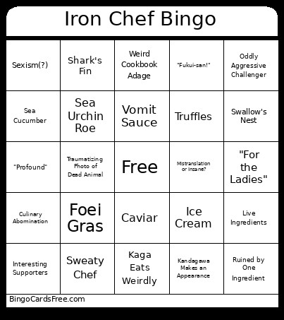 Iron Chef Bingo Card