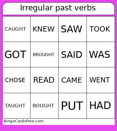 Irregular Past Verbs Bingo Card