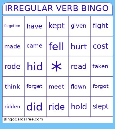 IRREGULAR VERB BINGO