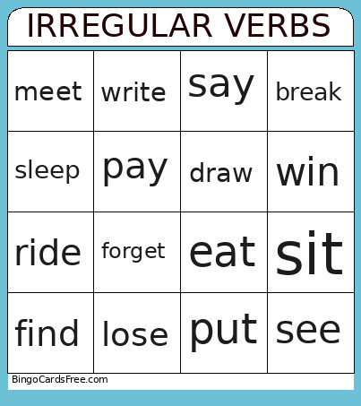 IRREGULAR VERBS Bingo Card