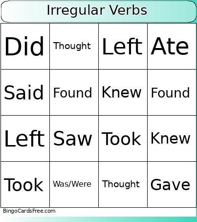 Irregular Verbs Bingo Card