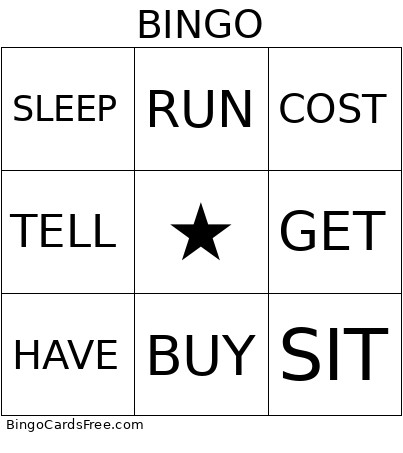 Irregular Verbs Bingo Card