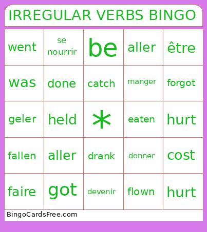 IRREGULAR VERBS Bingo Card