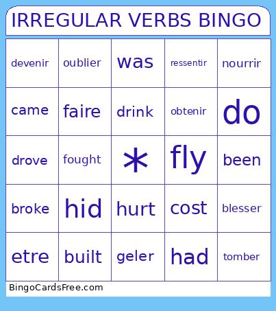 IRREGULAR VERBS Bingo Card 2