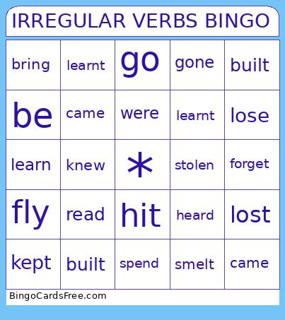 IRREGULAR VERBS BINGO