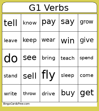 Irregular Verbs Bingo Card