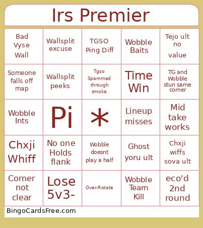 IRS Premier Bingo Card
