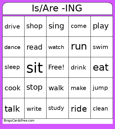 Is/Are -ING Bingo Card