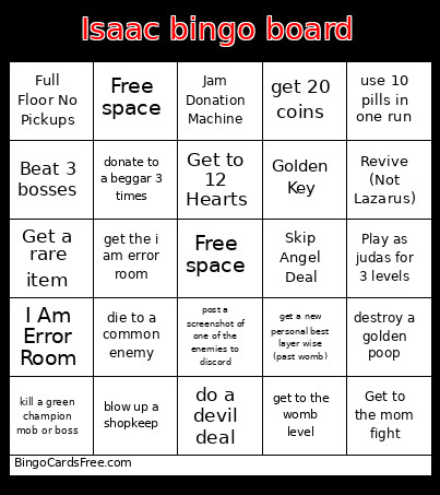 Isaac Board Bingo Card