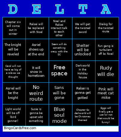 Isaacs Bingo Card