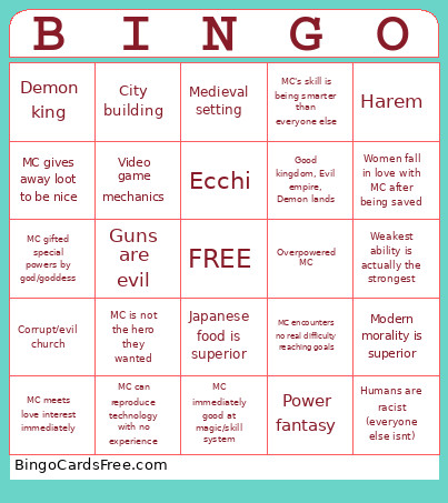 Isekai Bingo Card