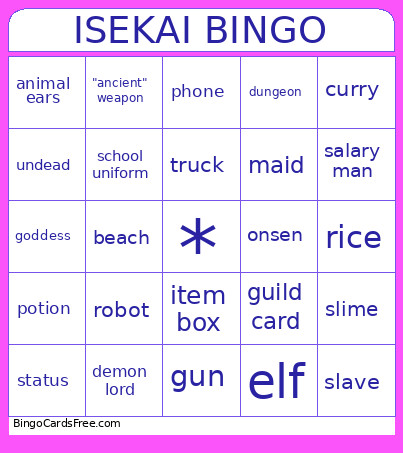 ISEKAI Bingo Card