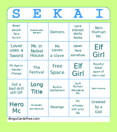 Isekai Bingo Card
