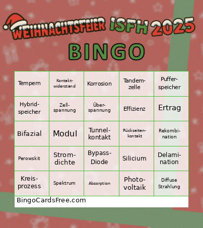 ISFH 2025 Bingo Card