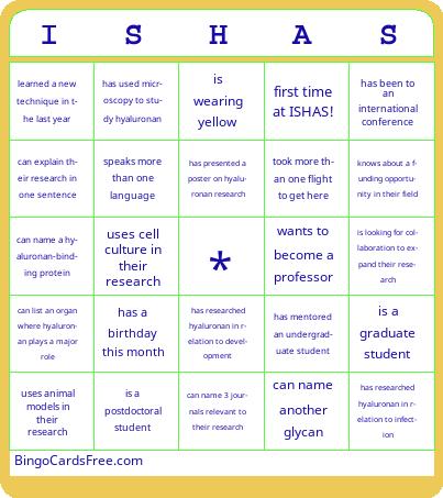 ISHAS Early Career Bingo