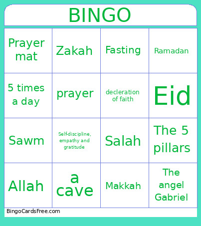 Islam Bingo Card