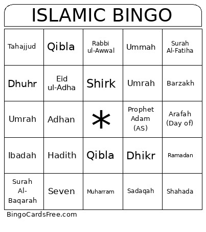 ISLAMIC Bingo Card