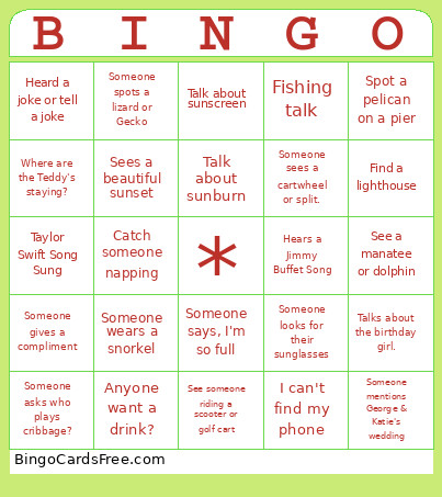 Islamorada Bingo Card