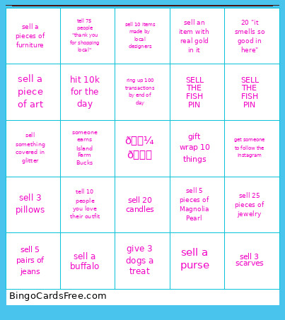 Island Farm 2.0 Bingo Card