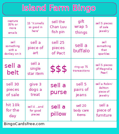 Island Farm Bingo Card