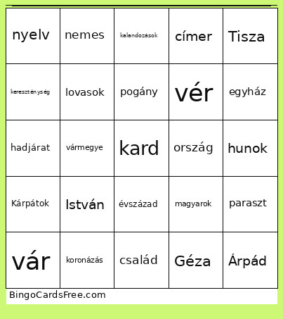 István A Király Bingo Card