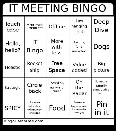 IT Meeting Bingo Card