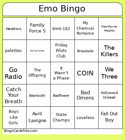 It Wasn’t A Phase Bingo Card
