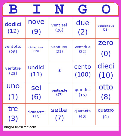 Italian Sheets Bingo Card