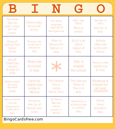 Italiness Bingo Card