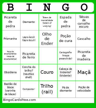 Itens Bingo Card