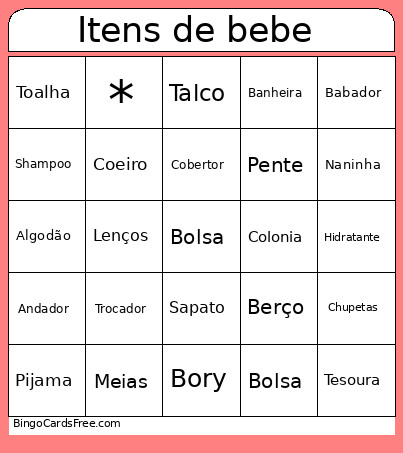 Itens De Bebe Bingo Card