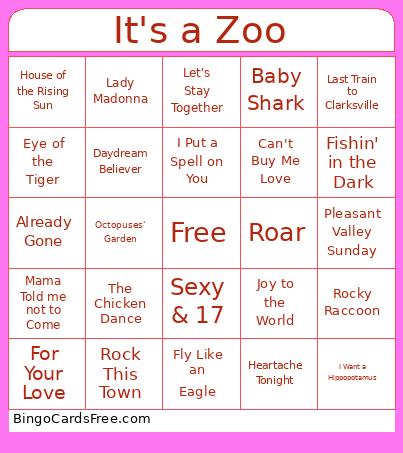 It's A Zoo!!! Bingo Card