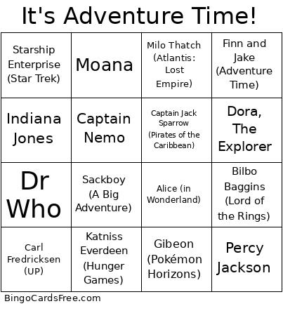 It's Adventure Time! Bingo Card
