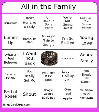 It's All Relative Bingo Card