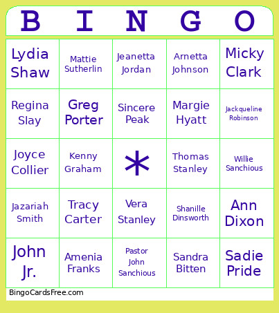 ITS MY NAME Bingo Card