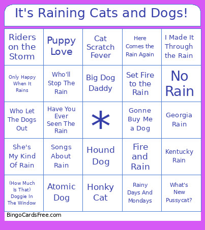 It's Raining Cats And Dogs! Bingo Card