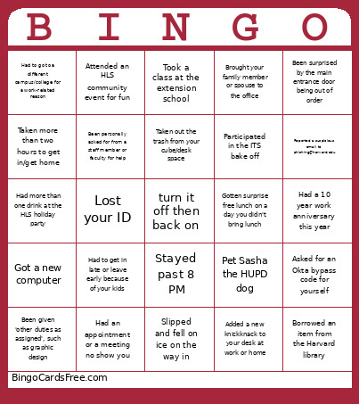 ITS Year In Review Bingo Card