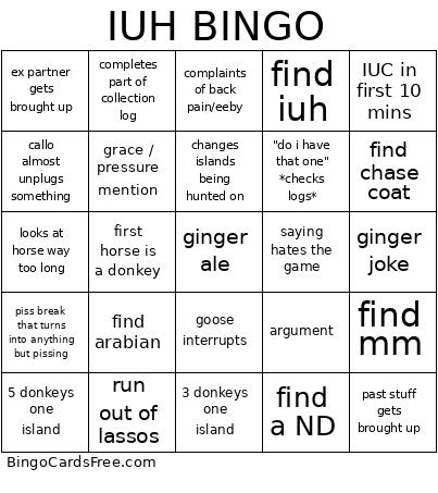 IUH Bingo Card