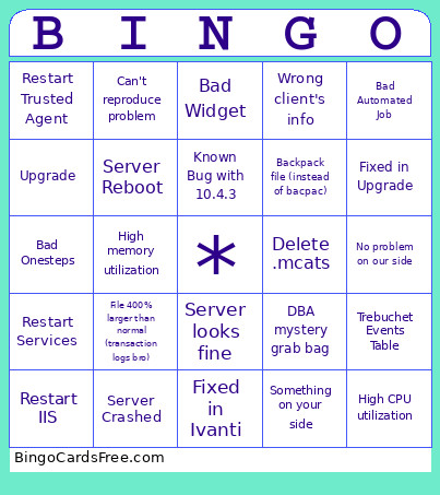 Ivanti Excuses Bingo Card