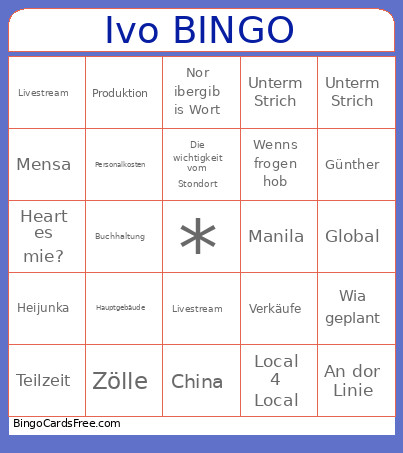 Ivo Bingo Card