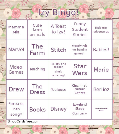 Izy ! Bingo Card