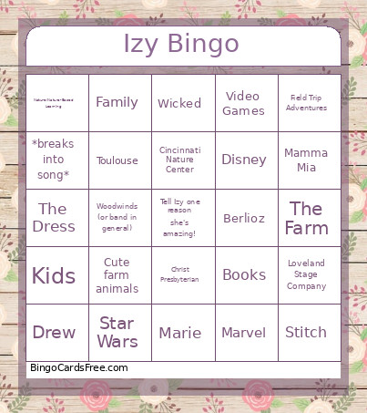 Izy Bingo Card