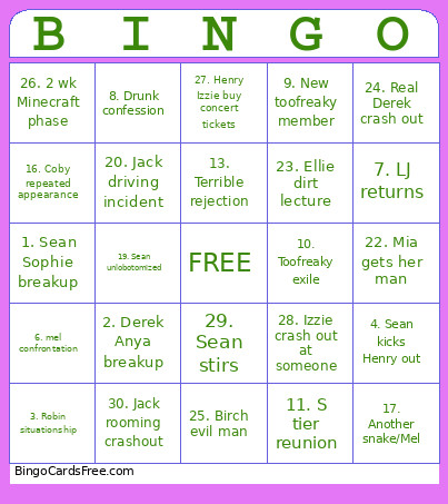 Izzie Bingo Card